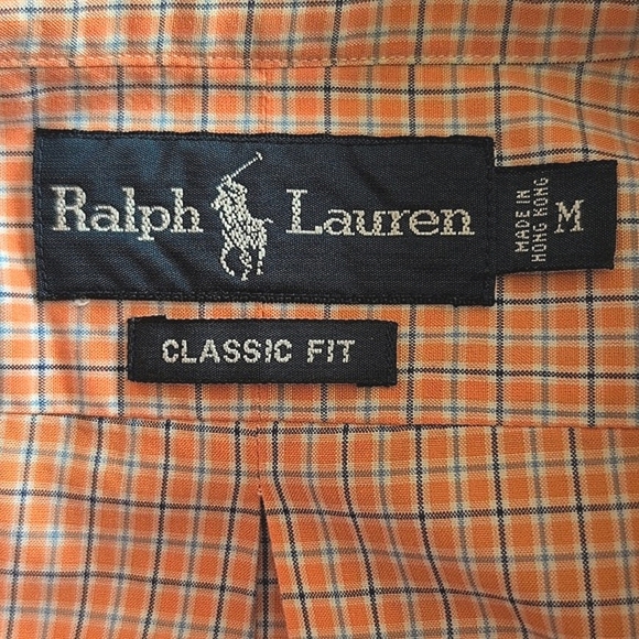 Ralph Lauren Men's Medium Short Sleeve Button Down Shirt Orange Plaid Cotton - Picture 6 of 7